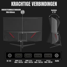 QIN® Gaming Monitor 240hz - Gaming Monitor - Zwart - ‎‎18cm x 71cm x 59cm — thumbnail 2