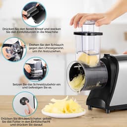 Elektrische Groentesnijder - Keukenmachine Rasp - Snel Ingrediënten Snijden - 5 RVS Messen - 250 Watt - Zilver — thumbnail 4