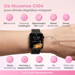 Nuvance Smartwatch Dames - Smartwatch Heren - Stappenteller Horloge Dames - Hartslagmeter - Sporthorloge - Geschikt voor iOS/Android - Incl. 5 Bandjes - Zwart — thumbnail 2