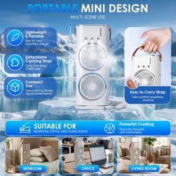 Draagbare mini-airco – 280 ml luchtkoeler, 4-in-1 draagbaar apparaat, 3 snelheden, 3 vernevelingsstanden, ledverlichting in 7 kleuren, USB-ventilator & luchtbevochtiger voor de slaapkamer — thumbnail 2