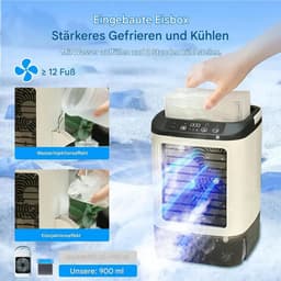 Draagbare mini-airconditioner met een waterreservoir van 900 ml, ijsmaker, 3 ventilatorsnelheden en ledverlichting; geschikt voor kantoren en slaapkamers. — thumbnail 4