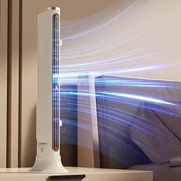 Staande torenventilator USB oplaadbaar, multifunctionele bladloze bureauventilator voor scherm, muur en tafel, stille ventilator voor slaapkamer kantoor studentenkamer, verstelbare luchtuitlaat, grote luchtvolume, crème roségoud design — thumbnail 5