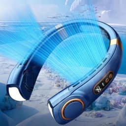 Draagbare LED-nekventilator met slim digitaal display (4000 mAh) en USB-poort, stille werking, multifunctioneel met gekleurde verlichting, geschikt voor buitenactiviteiten en hardlopen in het donker (blauw) — thumbnail 2