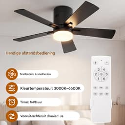 Plafondventilator met Licht Zwart 106 cm, Stil DC Motor, LED Dimbaar & Afstandsbediening — thumbnail 4