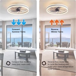 LED-plafondventilator met verlichting- platte plafondventilator met verlichting- 6 snelheden en omkeerbare windrichting voor alle seizoenen- dimbare LED- 40 cm — thumbnail 5