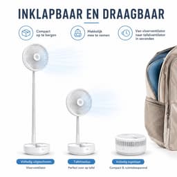 3-1 Ventilator Staand - Tafelventilator - Vloerventilator USB-C - 4 Standen - Draadloos en Geluidloos Fluisterstil - Fans - Staande Mini Ventilator - Kleine Statiefventilator - Aircooler - Mobiele Airco - 19,5 x 19,5 x 2,5 cm - Wit — thumbnail 2