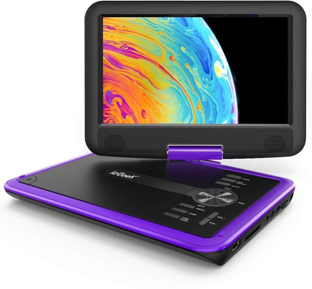 ieGeek Draagbare DVD Speler Auto - 11.5 Inch - 9,5 Inch Oogbeschermend Scherm - TV/USB/SD - Draaibaar Scherm - 5 Uur Oplaadbare Batterij - voor Kinderen en in de Auto - IK-902 - Paars — afbeelding 1