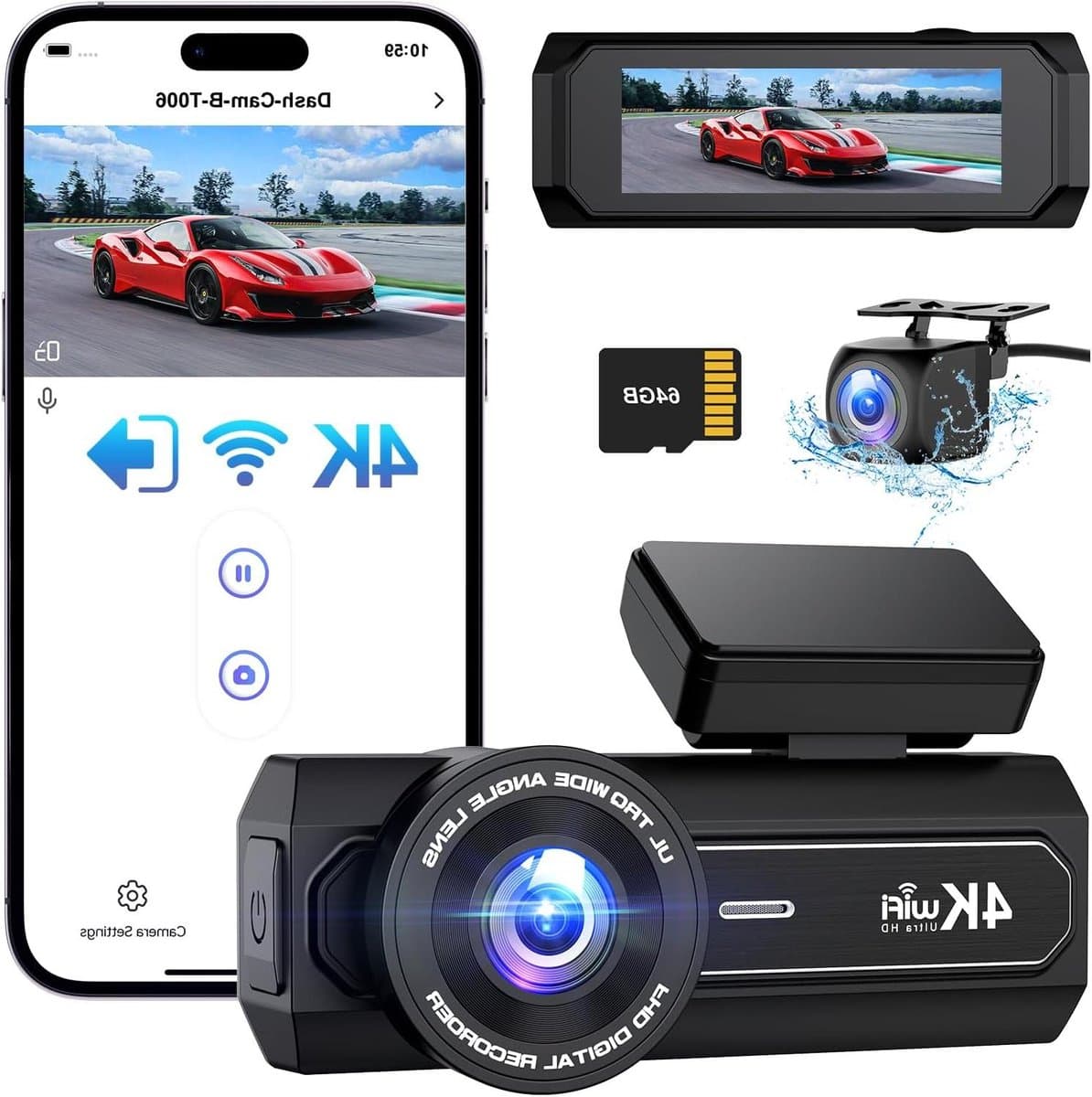 Dash Cam - Autocamera Rijcamera - Veilig Rijden - 4K en 1080P - 1 stuk - Zwart — afbeelding 1