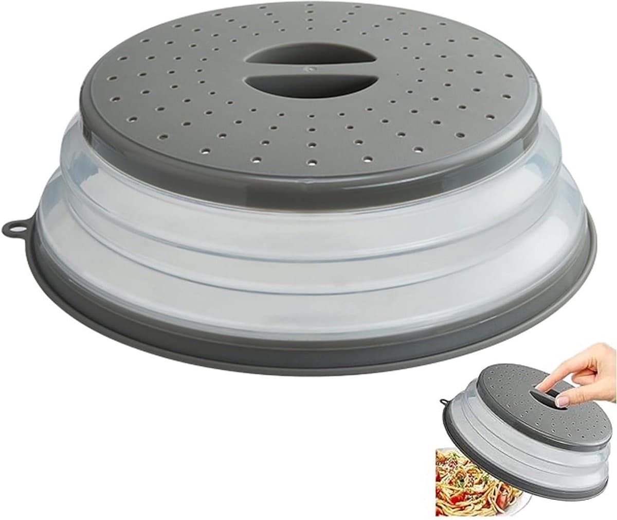 Magnetron Deksel - Voedsel Beschermer - Schoon Houden - Inklapbaar met stoomopening - 21 x 8 cm - Grijs — afbeelding 1