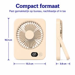 Oplaadbare USB-C Tafelventilator met LED Display, Vouwbaar en Stil, 180° Verstelbare Mini Ventilator voor Kantoor en Thuisgebruik, 2000mAh Accu - Bruin — thumbnail 2