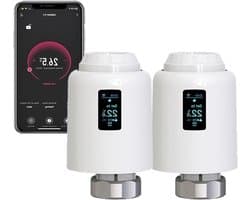 Slimme Radiator Klep - Verwarming Thermostaat - Energie Besparen - Wifi Direct Koppeling - 9.7 cm Hoogte - Wit