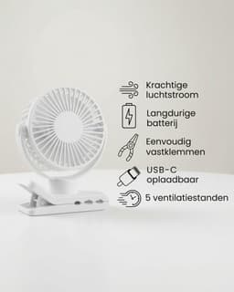 Air & Flow Mini Ventilator - Krachtige Draadloze Fan op Batterijen - USB-C Oplaadbare Ventilator - Draadloos & Oplaadbaar - voor Bureau, Auto, of naast je bed - Wit — thumbnail 5