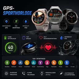 Evy24 Smartwatch EV1 GPS 42mm - GPS Smartwatch Dames & Heren - AMOLED Sporthorloge - Bluetooth Bellen - 5ATM Waterdicht - GPS Horloge - Hartslagmeter - 170+ Sportmodi - iPhone & Android - Goldmetal — thumbnail 2