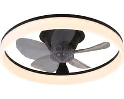 Plafondventilator met verlichting - Zwart - LED Ring 32W - Ø 50cm - Fluisterstil - App & Afstandsbediening - Dimbaar - Plafondlamp woonkamer - Plafonniere slaapkamer - Plafondlampen - Ventilator plafond