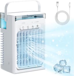Mobiele Airco - 3-in-1 - 700ml - Airconditioning zonder Afvoer Slang - Draagbare Ventilator - 52 dB - 3 Functies & Snelheden - Luchtbevochtiger - Slaapkamer Kantoor Woonkamer - 2 Miststanden - Wit — thumbnail 1