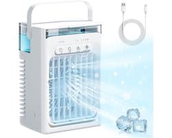 Mobiele Airco - 3-in-1 - 700ml - Airconditioning zonder Afvoer Slang - Draagbare Ventilator - 52 dB - 3 Functies & Snelheden - Luchtbevochtiger - Slaapkamer Kantoor Woonkamer - 2 Miststanden - Wit