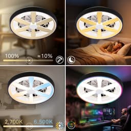 BRIlONER Air - Plafondventilator met RGB verlichting - LED plafondlamp met ventilator - dimbaar - 5 snelheden - ventilator lamp zomer- en wintermodus - RGB & CCT - Ø48cm - zwart — thumbnail 3