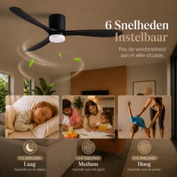 Plafondventilator met Verlichting - ø 132 cm - Zwart - Extra Stil: <30 dB - Dimfunctie - Plafondlamp met Ventilator — thumbnail 5