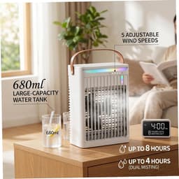 Mini draagbare airconditioner - 3-in-1 airconditioningventilator met 5 snelheden, 680 ml tank, USB-aangedreven ventilator voor thuis/kantoor/slaapzaal/camping - wit — thumbnail 4