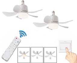KZQ Plafondventilator - 2 Stuks - Wit - Incl 23W Lamp - Licht Apart Schakelbaar - Afstandsbediening - Dimbaar - Traploos Instelbare Lichtkleur - Nachtlampje - Geheugenfunctie - 3 Snelheden - Timer - Zomer En Wintermodus — thumbnail 1
