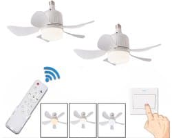KZQ Plafondventilator - 2 Stuks - Wit - Incl 23W Lamp - Licht Apart Schakelbaar - Afstandsbediening - Dimbaar - Traploos Instelbare Lichtkleur - Nachtlampje - Geheugenfunctie - 3 Snelheden - Timer - Zomer En Wintermodus