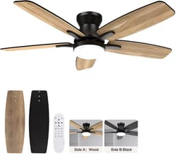 Plafondventilator met verlichting - Met Afstandsbediening - stille ventilator - 106 cm - plafondventilatoren - met 5 houten ventilatorbladen - houtnerf/zwart - voor slaapkamer en woonkamer — thumbnail 4
