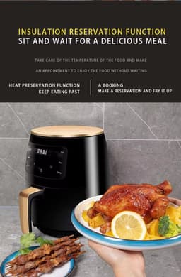 VERON VR-1011 Airfryer – 1400W – 5 Liter Binnenmand / 6 Liter Buitenpan – Digitale Touchscreen – Zwart/Goud — thumbnail 2