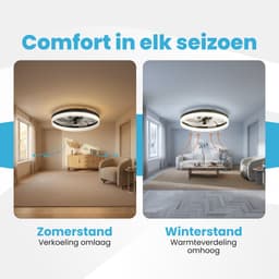 Klegu Slimme Plafondventilator met Verlichting - 6 standen - Dimbaar - 50cm - WIFI - 3000k-6500k - App & afstandsbediening - Google home & Alexa - ventilator - plafondlamp — thumbnail 4