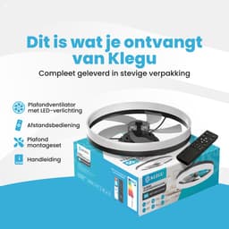 Klegu Slimme Plafondventilator met Verlichting - 6 standen - Dimbaar - 50cm - WIFI - 3000k-6500k - App & afstandsbediening - Google home & Alexa - ventilator - plafondlamp — thumbnail 5