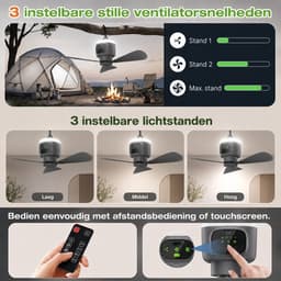 Lapamax Camping ventilator Ø 45cm-12000mAh - tent ventilator Afstandsbediening & Timer - 4 Snelheden & 3 Lichtstanden - Stille DC Motor - Afneembare Bladen -ventilator camper Voor Tent, Caravan, Overkapping & Buiten — thumbnail 2