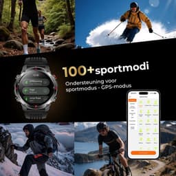 Golden Sound GPS Smartwatch Heren - 1.46'' AMOLED Display - GPS 5 satellieten - 5ATM Waterdicht - 200+ sportmodi - Belfunctie - Barometer - Stappenteller - Bloeddrukmeter - Hartslagmeter - 540 mAh - Dark Grey — thumbnail 4
