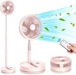 Casalora Opvouwbare vloerventilator – Draagbare ventilator – Reisventilator – Stille bureauventilator – 4 snelheidsstanden – 180 graden verstelbare hoek – Geschikt voor slaapkamer, camping, kantoor en op reis – Roze — thumbnail 1