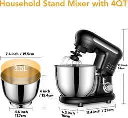 Deegmixer - Bakmachine Keuken - Thuis Bakken - Krachtige 1000W Motor - 3.5L Kom - Zilver — thumbnail 5