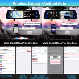 Spiegel Dashcam Carplay Draadloze Android Auto Bluetooth 24,5 cm (9,66 inch) IPS Touchscreen Voorcamera Achteruitrijcamera Waterdicht Nachtzicht WDR Auto Achteruitkijkspiegel Parkeermonitor — thumbnail 3
