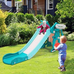 4-in-1 kinderglijbaan met basketbalkorf & leermachine, voor binnen en buiten, 145 x 38 x 67 cm, tot 35 kg, groen — thumbnail 3