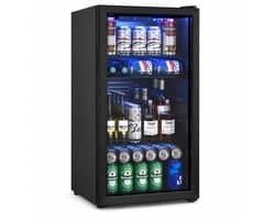 Celestul Drankenkoelkast 90L Zwart - Minibar met Glazen Deur - 126 Blikjes - No Frost - LED Verlichting - Bierkoelkast - WK & EK Koelkast
