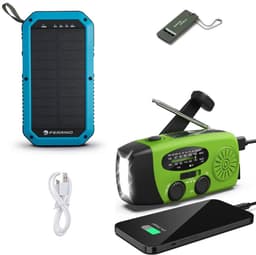 Noodradio Solar Opwindbaar en Batterij - Noodpakket - Draagbare Survival Radio - Inclusief 10.000 mAh Solar Powerbank en Noodfluit - Powerbank Zonneenergie - Bouwradio - Zaklamp - Groen — thumbnail 1