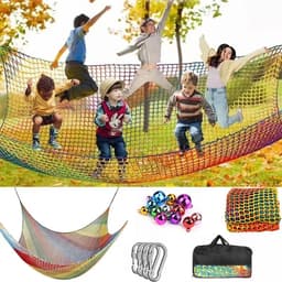 Klimnet voor speelplaats, valbeschermingsnet, kinderveiligheidsnet, dubbellaags, 4 cm gat, met 6 veiligheidshaken, opbergtas voor kinderen om te klimmen (kleurrijk, 2 x — thumbnail 1
