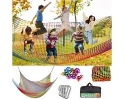 Klimnet voor speelplaats, valbeschermingsnet, kinderveiligheidsnet, dubbellaags, 4 cm gat, met 6 veiligheidshaken, opbergtas voor kinderen om te klimmen (kleurrijk, 2 x