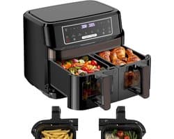 Heteluchtfriteuse Dubbel - Dubbele Airfryer - Gezond Koken - Twee Zones - 10 Liter - Zilver