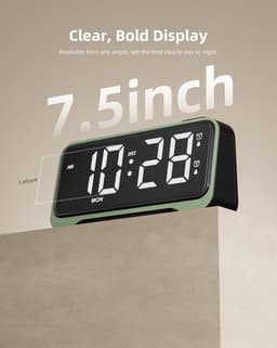 Digitale Wekker - LED Klok - Wakker Worden - Dubbel Alarm - 7 Inch Display - Groen — thumbnail 3