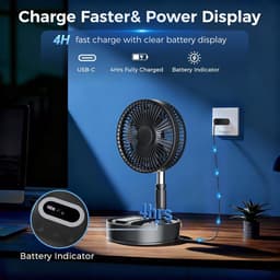 Stille Staande Ventilator - Inklapbare Tafelventilator - Verkoeling Binnen Buiten - 35 Uur Batterijduur - 198 cm - Zwart — thumbnail 3