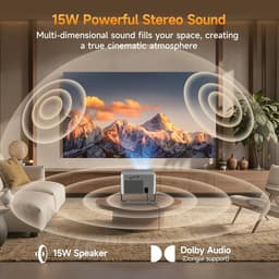 Smart Beamer Full HD 1080p met Google TV – 650 ANSI Lumen – Autofocus – 4K Ondersteuning – 180° Draaibaar — thumbnail 3