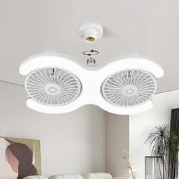 KZQ Plafondventilator Met Led Lamp - Dubbele Kop - E27 Schroefbasis - Met Afstandsbediening - 3 Snelheden - Geschikt Voor Kleine Ruimtes Thuis Kantoor En Studentenkamer - 1 Stuk — thumbnail 4