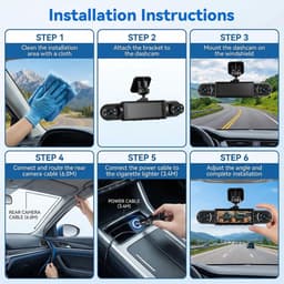 Thijox - 3,16 inch Dashcam 4-camera 1080P Full HD met 360° Rondomzicht, Bewegingsdetectie, Nachtzicht, Achteruitrijhulp & Loop-opname voor Personenaut — thumbnail 2