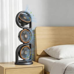 Tafelventilator met 3 koppen - 5 standen instelbaar - 360° draaibaar en stil - Met lamp - Voor thuis, kantoor, camping, visserij en strand — thumbnail 3