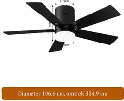 2-in-1 Plafondventilator, LED-Plafondventilator, 3 Instelbare Kleuren, 6 Snelheden, 5 Bladen, Timerfunctie, Geschikt voor Zowel Winter als Zomer, Ideaal voor Meer Comfort (Zwart, 107 cm) — thumbnail 1