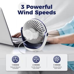 USB Tafelventilator – Sterke Luchtstroom – 3 Snelheden – 360° Draaibaar – Stil – Compact Design — thumbnail 2