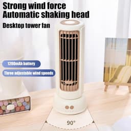 KZQ Bladloze Torenventilator - Usb Herlaadbaar - 3 Snelheden - 1200mAh Batterij - Stille Staande Ventilator - Geschikt Voor Slaapkamer Woonkamer Kantoor En Thuis - wit — thumbnail 4