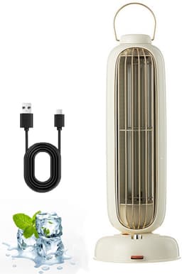 KZQ Bladloze Torenventilator - Usb Herlaadbaar - 3 Snelheden - 3600mAh Batterij - Stille Staande Ventilator - Geschikt Voor Slaapkamer Woonkamer Kantoor En Thuis - Crèmewit — thumbnail 1